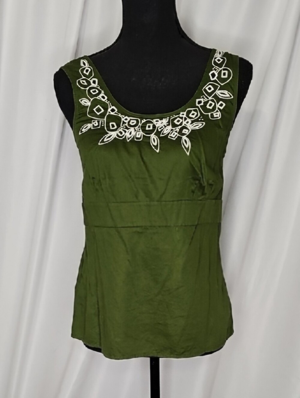 Embroidered Green Sleeveless Top